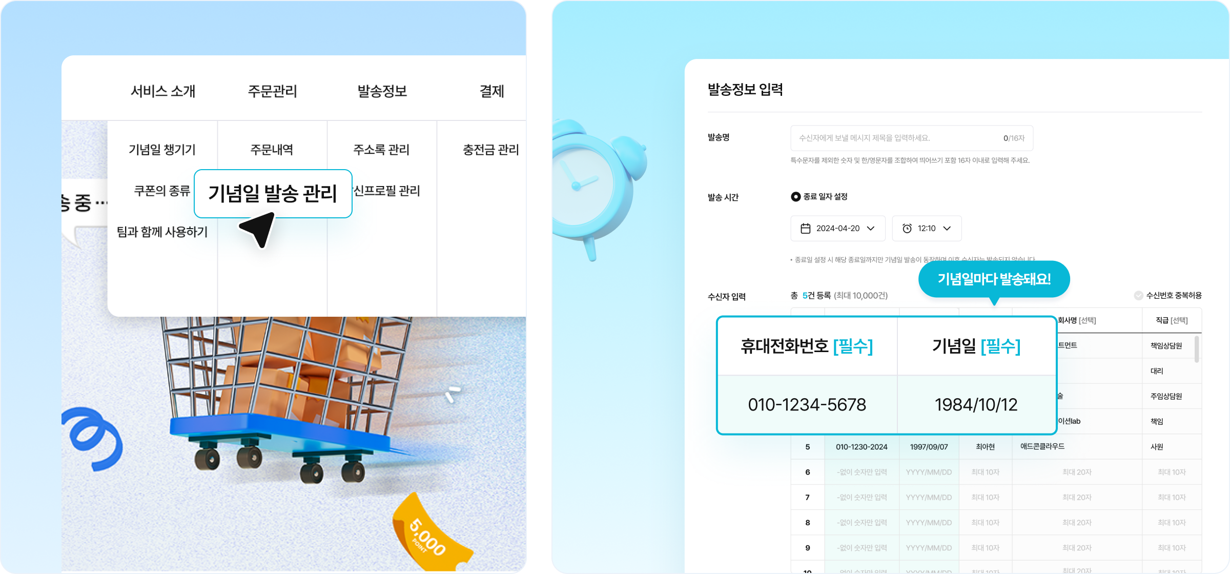 기념일 발송 이미지